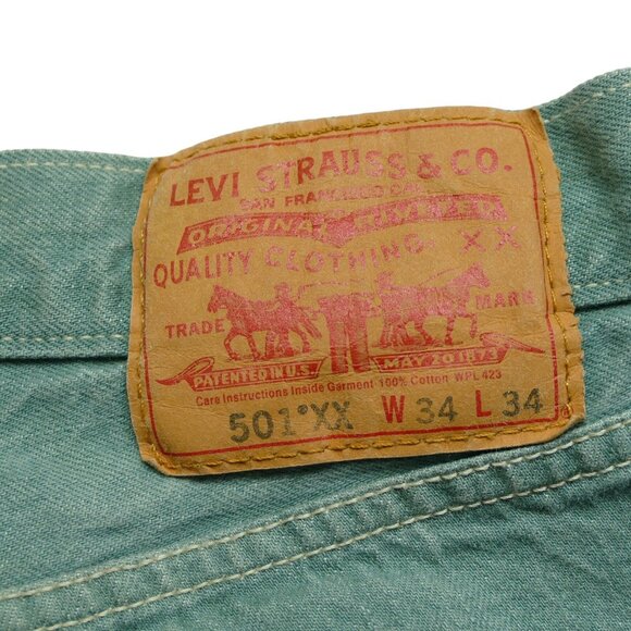 Vtg  Levis 501XX Denim Jeans Mens 36 Green Button Fly Mens 34 x 34 (34 x 31) - Picture 6 of 13
